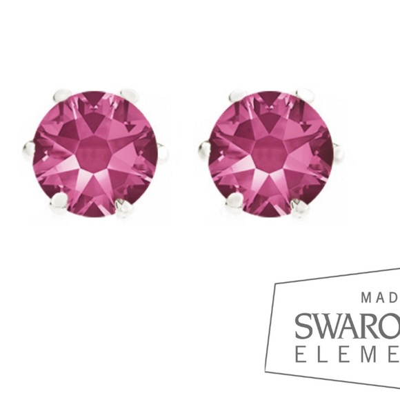 Brand New 6mm Rose Pink Swarovski Elements/Sterling Silver Stud Earrings - Picture 2 of 2